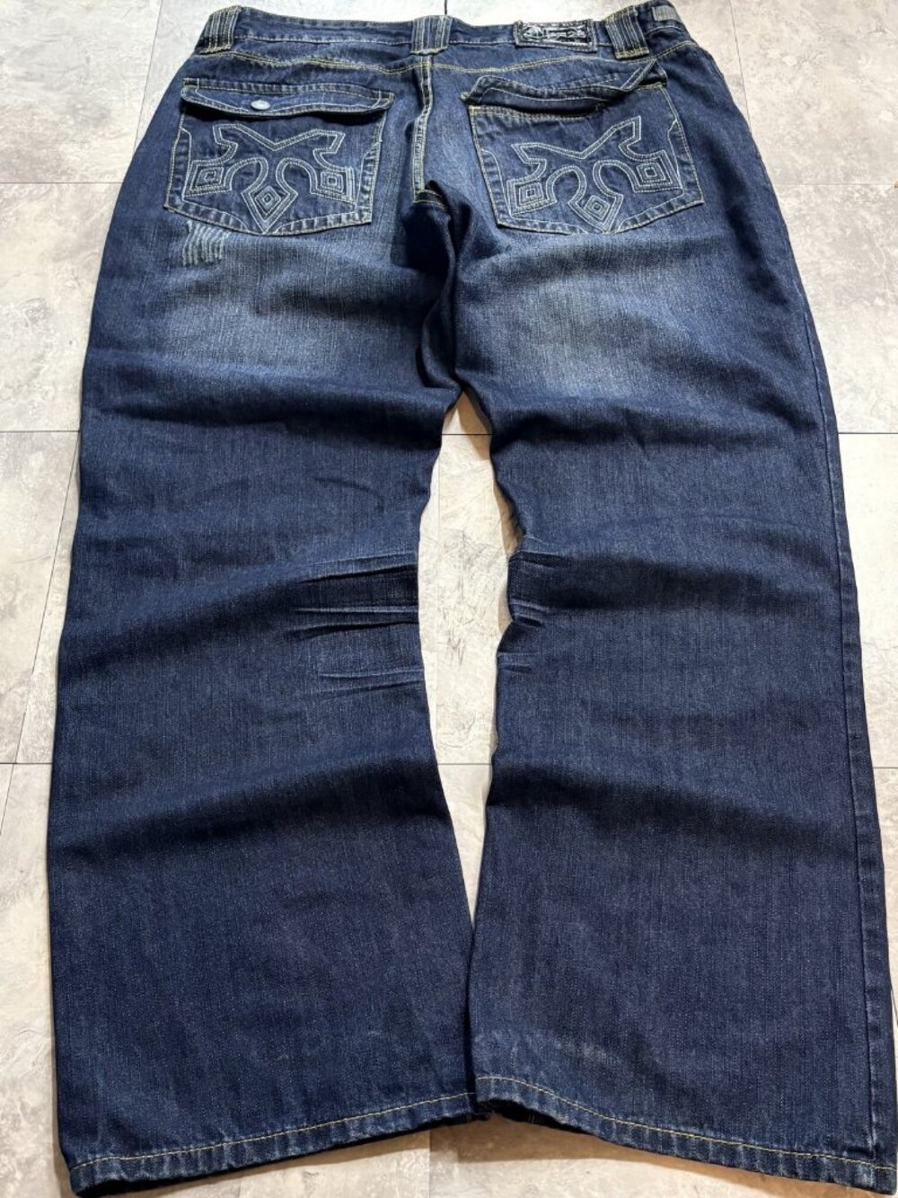 Ten 25 Baggy Jeans 42x32 Dark Blue Embroidered